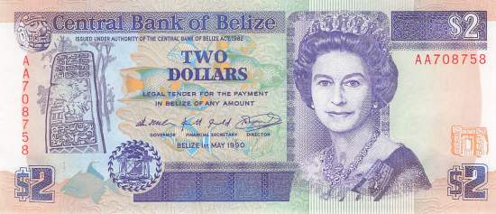 Belize 2 Dollar p52a 1990